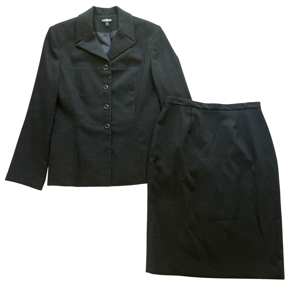 VTG 90s Epic Petite Gray Skirt Blazer Suit‎ Set Business Career Womens 8P USA